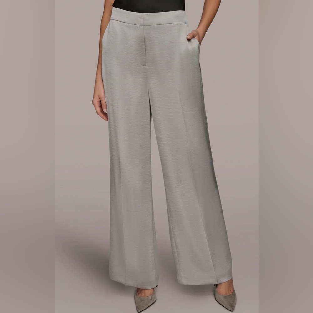 DONNA KARAN WIDE-LEG CLEAN FRONT PANT VAPOR METALLIC SIZE 2